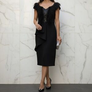 # A189  For Her NYC   Black Feather  Sequin Glam Night out  Dress  NWT  XL